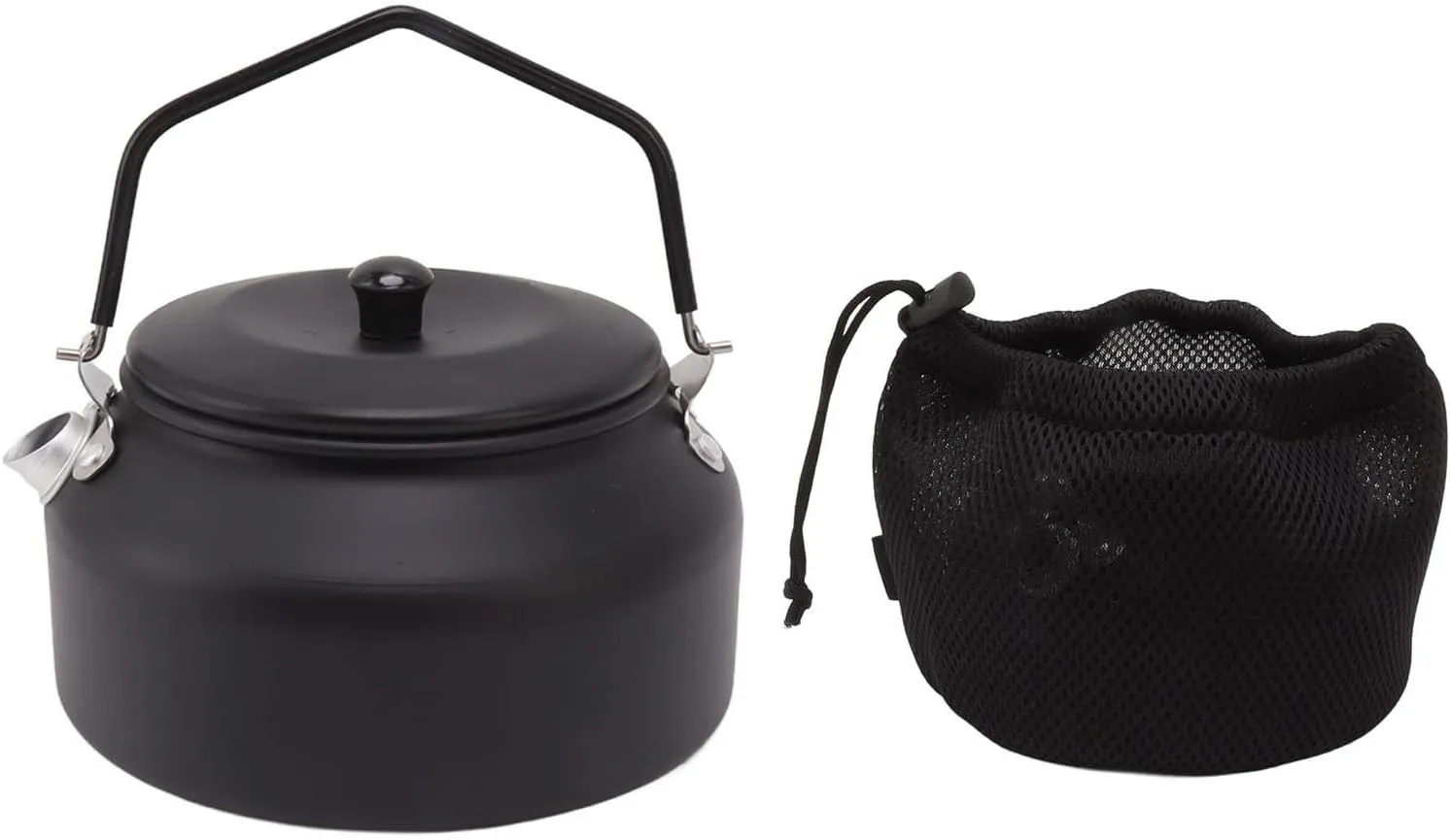 0.9L Outdoor Camping Kettle, 5.9x5.9x6.3in Aluminum Portable Camping Tea Kettle Coffee Pot Hiking Kettle Pot for Backpacking Picnic Hiking Travel (Matte Black)