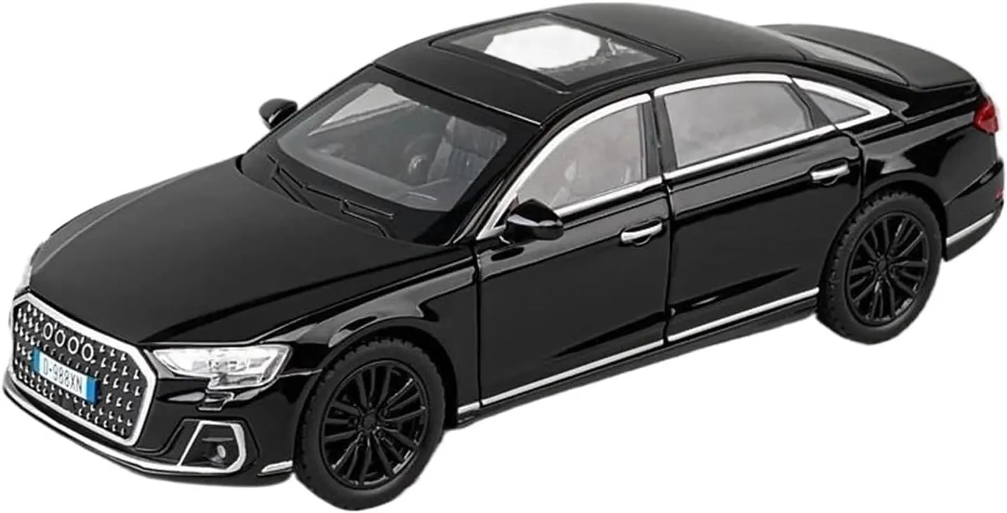 1 32 for Audi A8 Alloy Car Model Diecast Metal Sound Light Simulation Collection Birthday Toy Miniature Vehicle Gift Classic Cars Collectible(Black)