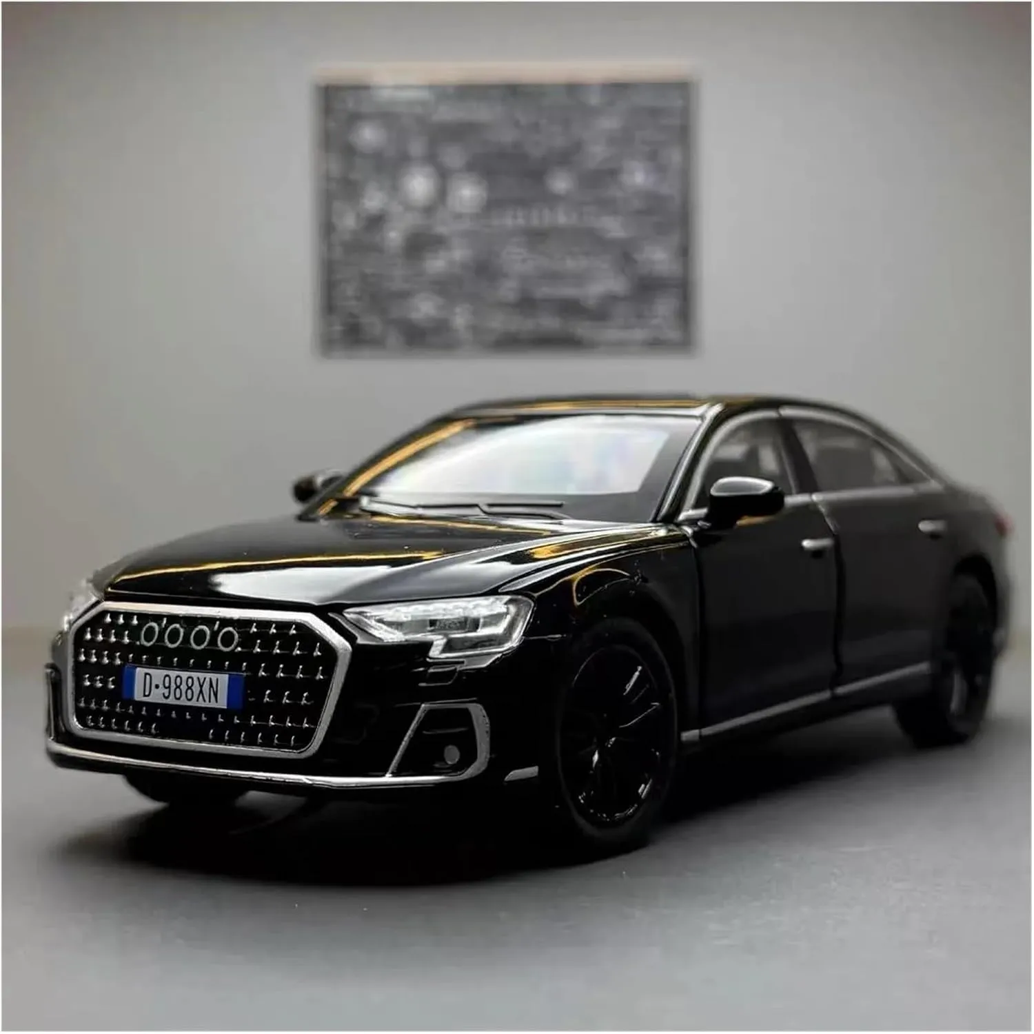 1 32 for Audi A8 Alloy Car Model Diecast Metal Sound Light Simulation Collection Birthday Toy Miniature Vehicle Gift Classic Cars Collectible(Black)