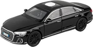 1 32 for Audi A8 Alloy Car Model Diecast Metal Sound Light Simulation Collection Birthday Toy Miniature Vehicle Gift Classic Cars Collectible(Black)