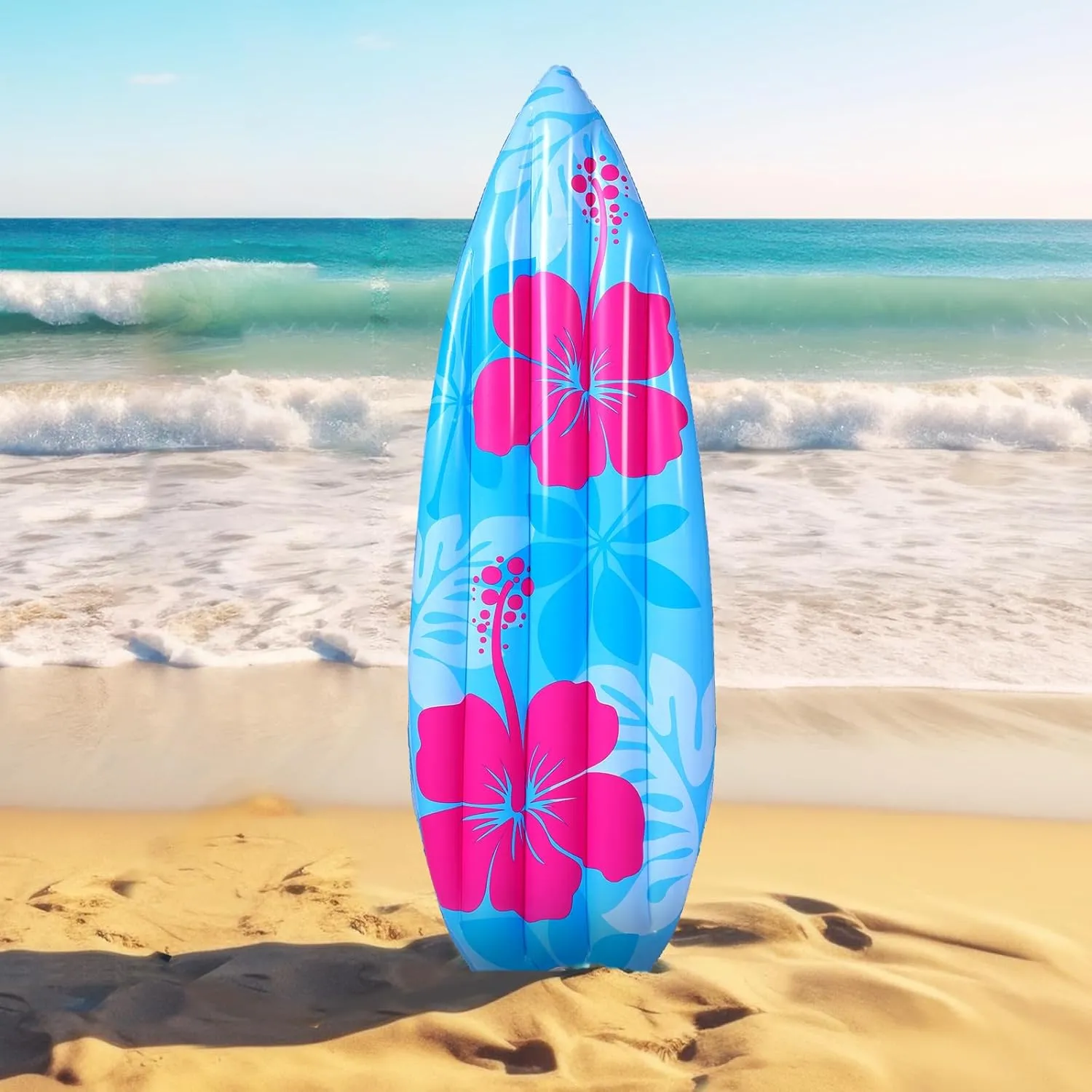 1 Pcs 60" Long Inflatable Surf Board Luau Decoration Theme Beach Pool Toy Tropical Inflatable Surfboard Float Board Beach Party Decorations for Kids Adults Summer Hawaiian Party (Flower)