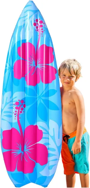 1 Pcs 60" Long Inflatable Surf Board Luau Decoration Theme Beach Pool Toy Tropical Inflatable Surfboard Float Board Beach Party Decorations for Kids Adults Summer Hawaiian Party (Flower)