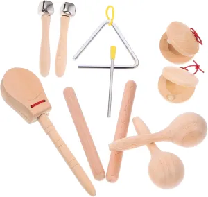 1 Set Wooden Percussion Instrument for Music Bundle with Bell and Castanet for Parent Interaction and Music Education
