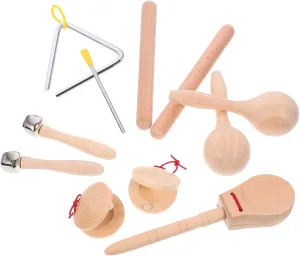 1 Set Wooden Percussion Instrument for Music for Ages Includes Bell Castanet and More Enhance Creativity and Coordination