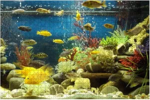 1000 Piece Image of Marine Effect Tropical Aquarium with Malawi Cichlid Fish Large Piece Jigsaw Puzzles for Adults Educational Toy for Kids Creative Games Entertainment Wooden Puzzles Home Decor