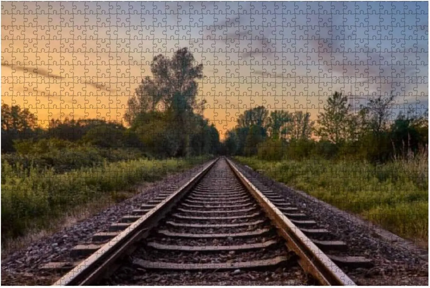 1000 Piece Train Tracks infront of Beautiful Nature and The Sunset in Rastatt Large Piece Jigsaw Puzzles for Adults Educational Toy for Kids Creative Games Entertainment Wooden Puzzles Home Decor