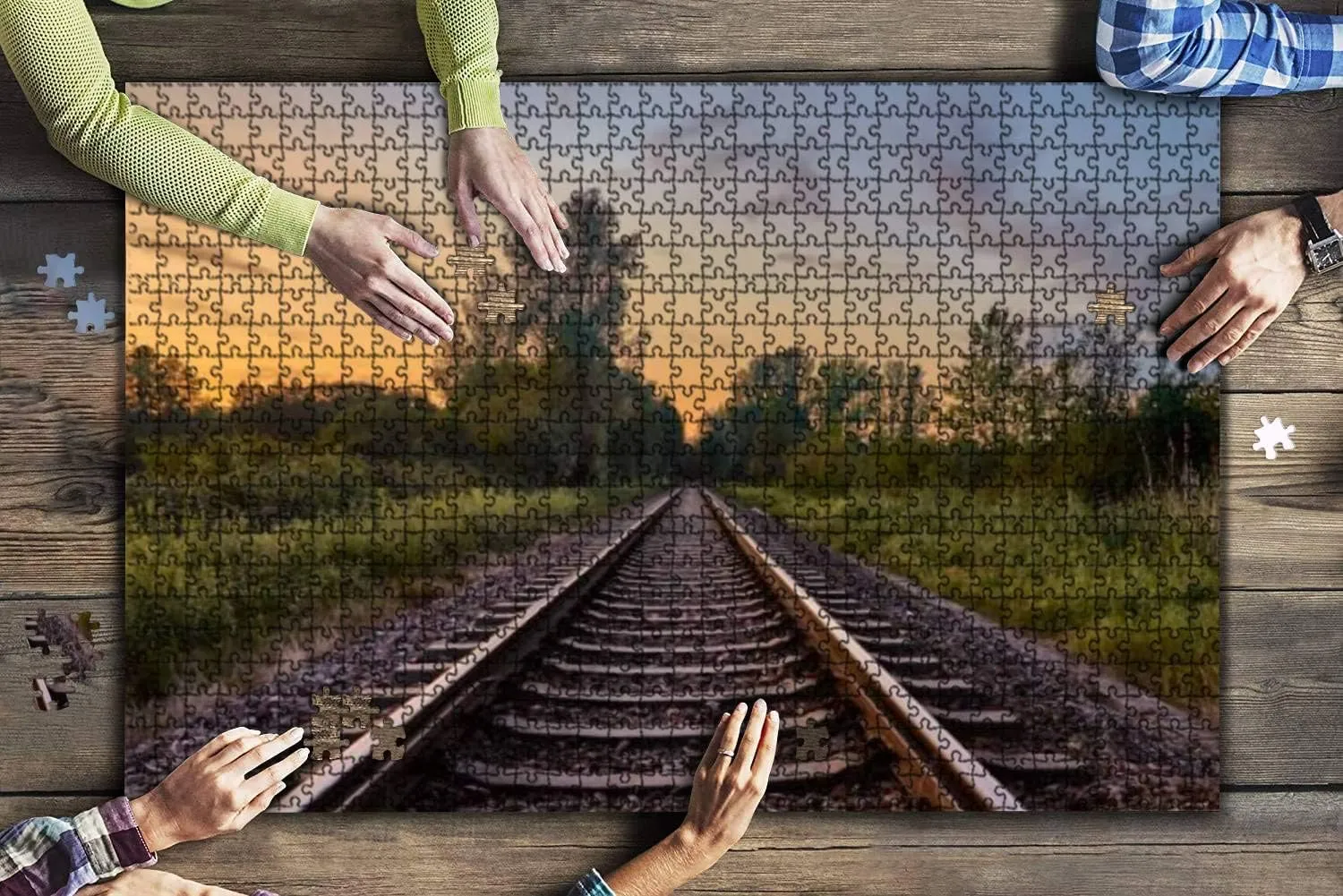 1000 Piece Train Tracks infront of Beautiful Nature and The Sunset in Rastatt Large Piece Jigsaw Puzzles for Adults Educational Toy for Kids Creative Games Entertainment Wooden Puzzles Home Decor