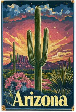 1000 Piece Wooden Puzzle for Adults,Iconic Arizona Desert Landscape with Towering Saguaro Cacti,Brain Training Challenge,Stress Relief Activity,Southwestern Wilderness Artwork
