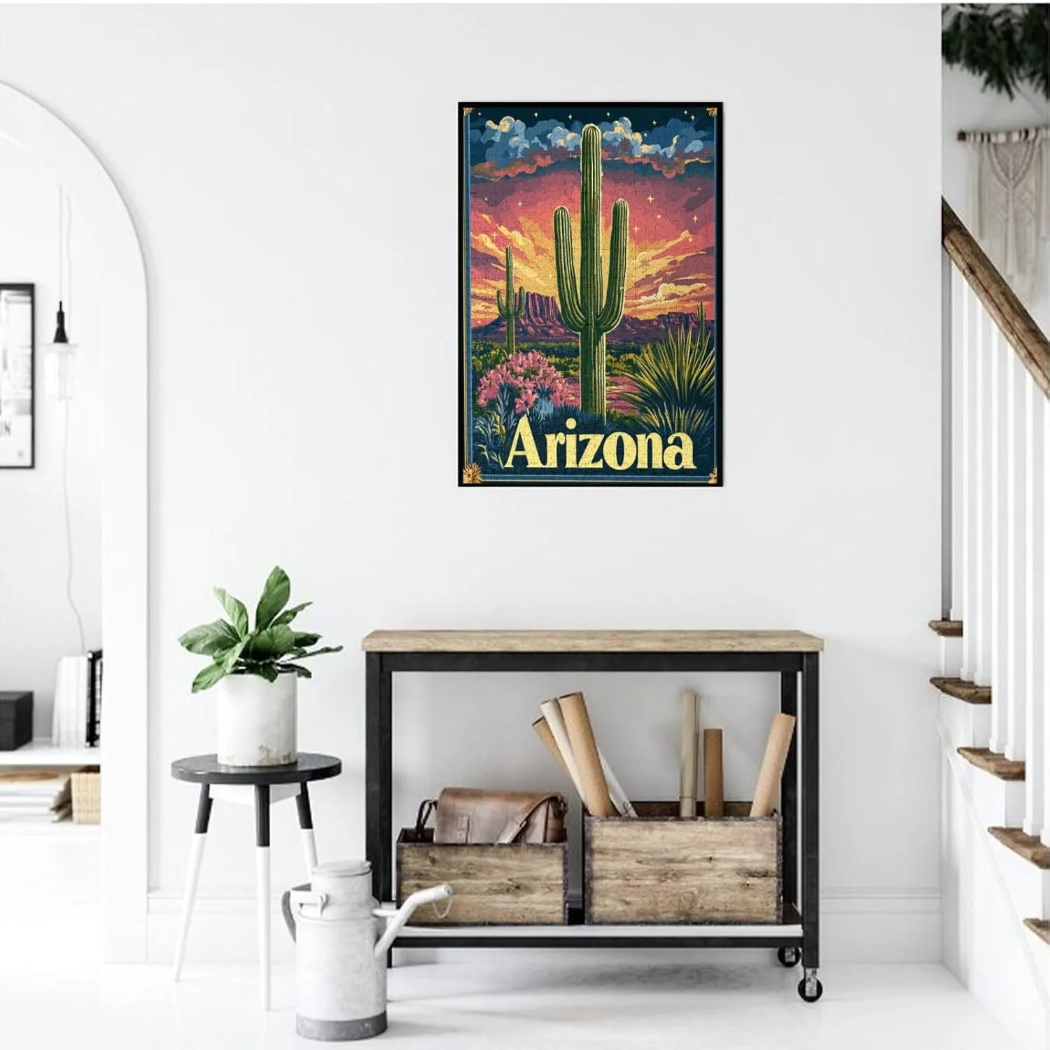1000 Piece Wooden Puzzle for Adults,Iconic Arizona Desert Landscape with Towering Saguaro Cacti,Brain Training Challenge,Stress Relief Activity,Southwestern Wilderness Artwork