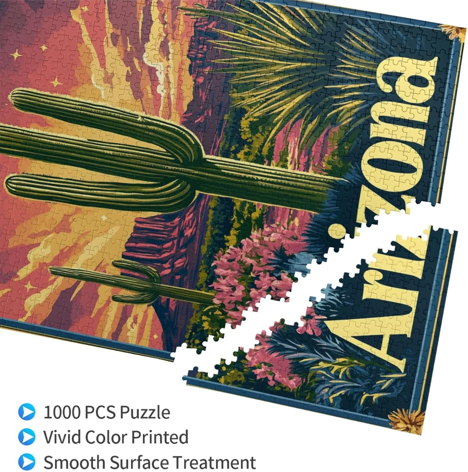 1000 Piece Wooden Puzzle for Adults,Iconic Arizona Desert Landscape with Towering Saguaro Cacti,Brain Training Challenge,Stress Relief Activity,Southwestern Wilderness Artwork