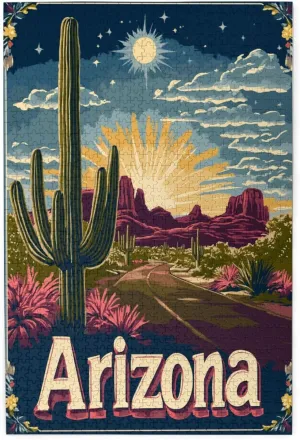 1000 Piece Wooden Puzzle for Adults,Iconic Arizona Desert Landscape with Towering Saguaro Cacti,Southwestern Wilderness Artwork,Brain Training Challenge,Stress Relief Activity
