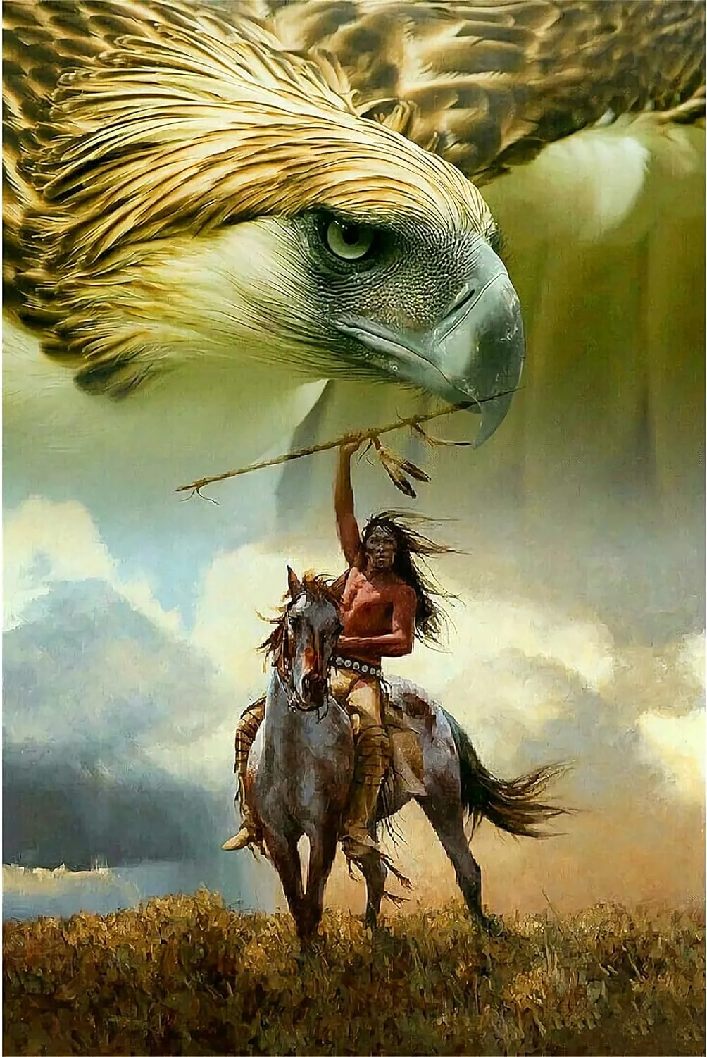 1000 Piece Wooden Puzzles for Adults Family Elderly or Kids, Warrior and Animal Puzzle Game for Parent-Child, Funny 1000 Piece Native American Jigsaw Puzzle Toy Gift for Friend Wife Mom