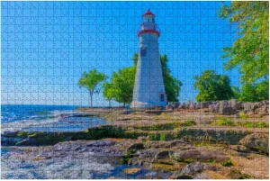 1000 Pieces Wooden Jigsaw Puzzle Marblehead Lighthouse State Park Ohio Fun and Challenging Board Puzzles for Adult Kids Large DIY Educational Game Toys Gift Home Decor