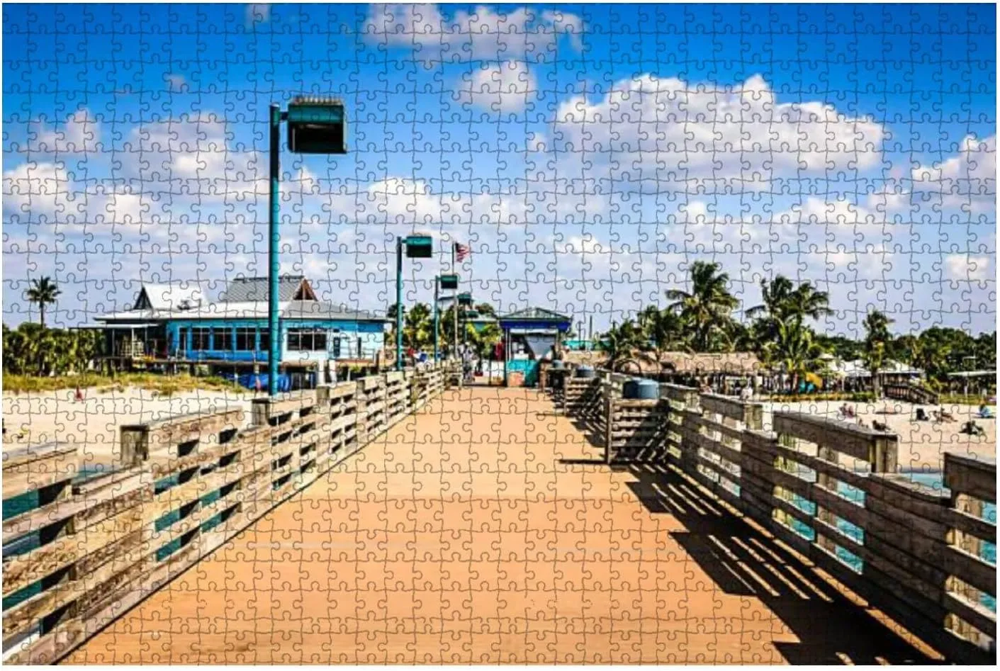 1000 Pieces Wooden Jigsaw Puzzle Venice Fishing Pier Gulf Coast Florida Fun and Challenging Board Puzzles for Adult Kids Large DIY Educational Game Toys Gift Home Decor