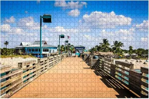 1000 Pieces Wooden Jigsaw Puzzle Venice Fishing Pier Gulf Coast Florida Fun and Challenging Board Puzzles for Adult Kids Large DIY Educational Game Toys Gift Home Decor