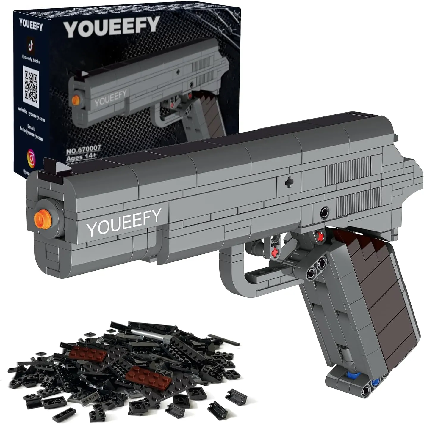 1:1 M1911 Pistol Building Blocks Set, 300  Pieces, Building Blocks Model Gun Toy for Adults & Kids 14 , Unique Collectible Gift for Christmas, Birthday, Military Fans