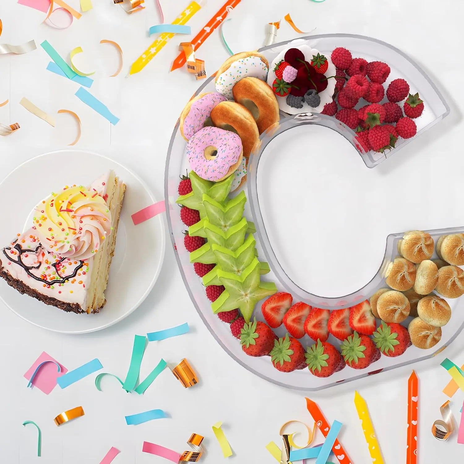 11" Acrylic Letter Charcuterie Box, Reusable Fillable Alphabet Number Shaped Form Tray for Birthday Anniversaries, Party Decorative Serving Plates Display Candy Cake (C)