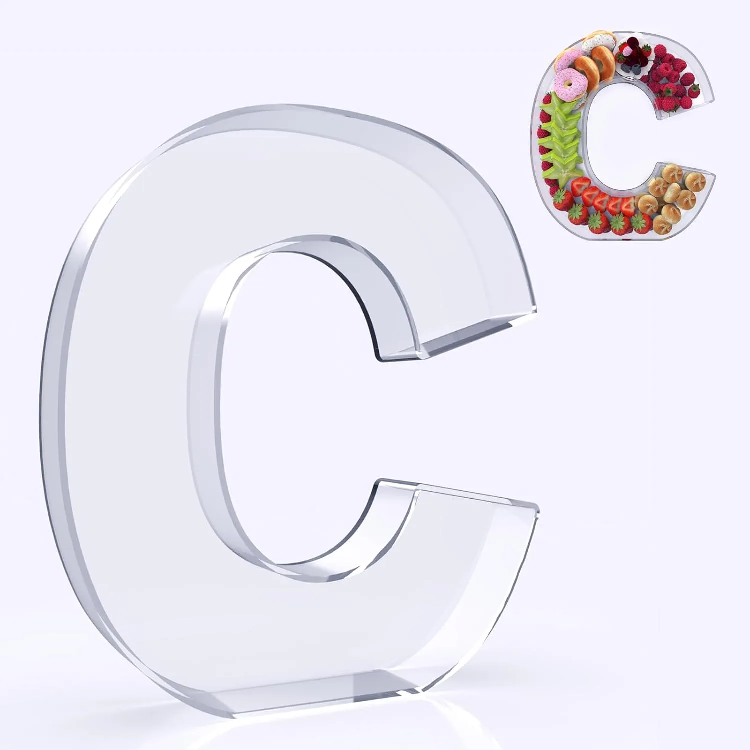 11" Acrylic Letter Charcuterie Box, Reusable Fillable Alphabet Number Shaped Form Tray for Birthday Anniversaries, Party Decorative Serving Plates Display Candy Cake (C)