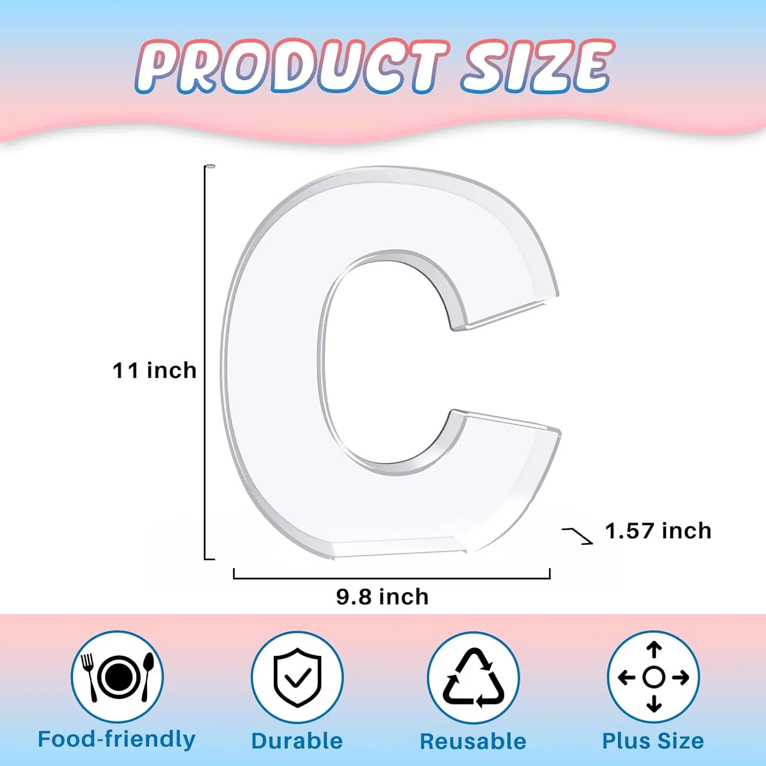 11" Acrylic Letter Charcuterie Box, Reusable Fillable Alphabet Number Shaped Form Tray for Birthday Anniversaries, Party Decorative Serving Plates Display Candy Cake (C)