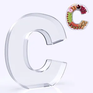 11" Acrylic Letter Charcuterie Box, Reusable Fillable Alphabet Number Shaped Form Tray for Birthday Anniversaries, Party Decorative Serving Plates Display Candy Cake (C)