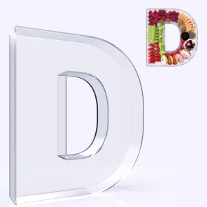 11" Acrylic Letter Charcuterie Box, Reusable Fillable Alphabet Number Shaped Form Tray for Birthday Anniversaries, Party Decorative Serving Plates Display Candy Cake (D)