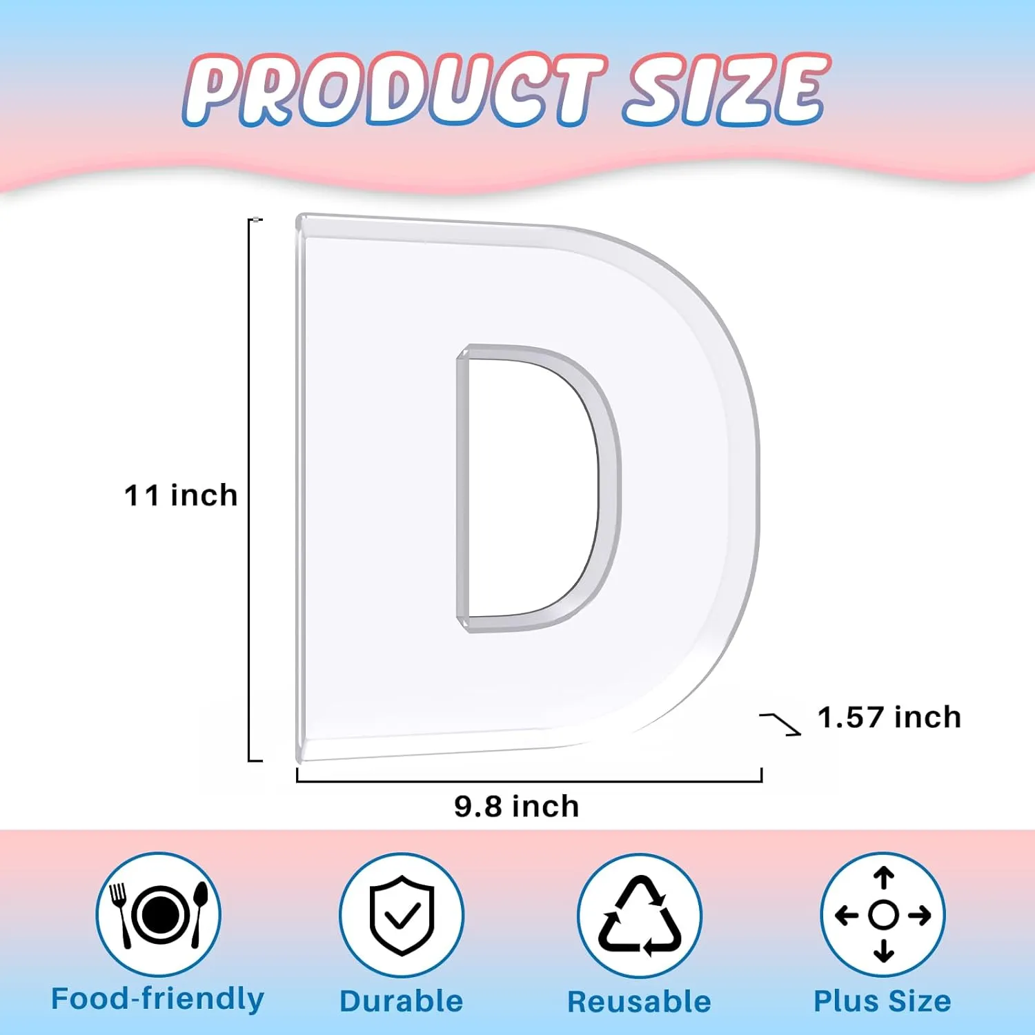 11" Acrylic Letter Charcuterie Box, Reusable Fillable Alphabet Number Shaped Form Tray for Birthday Anniversaries, Party Decorative Serving Plates Display Candy Cake (D)