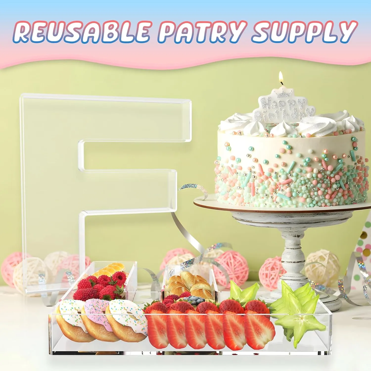 11" Acrylic Letter Charcuterie Box, Reusable Fillable Alphabet Number Shaped Form Tray for Birthday Anniversaries, Party Decorative Serving Plates Display Candy Cake (F)