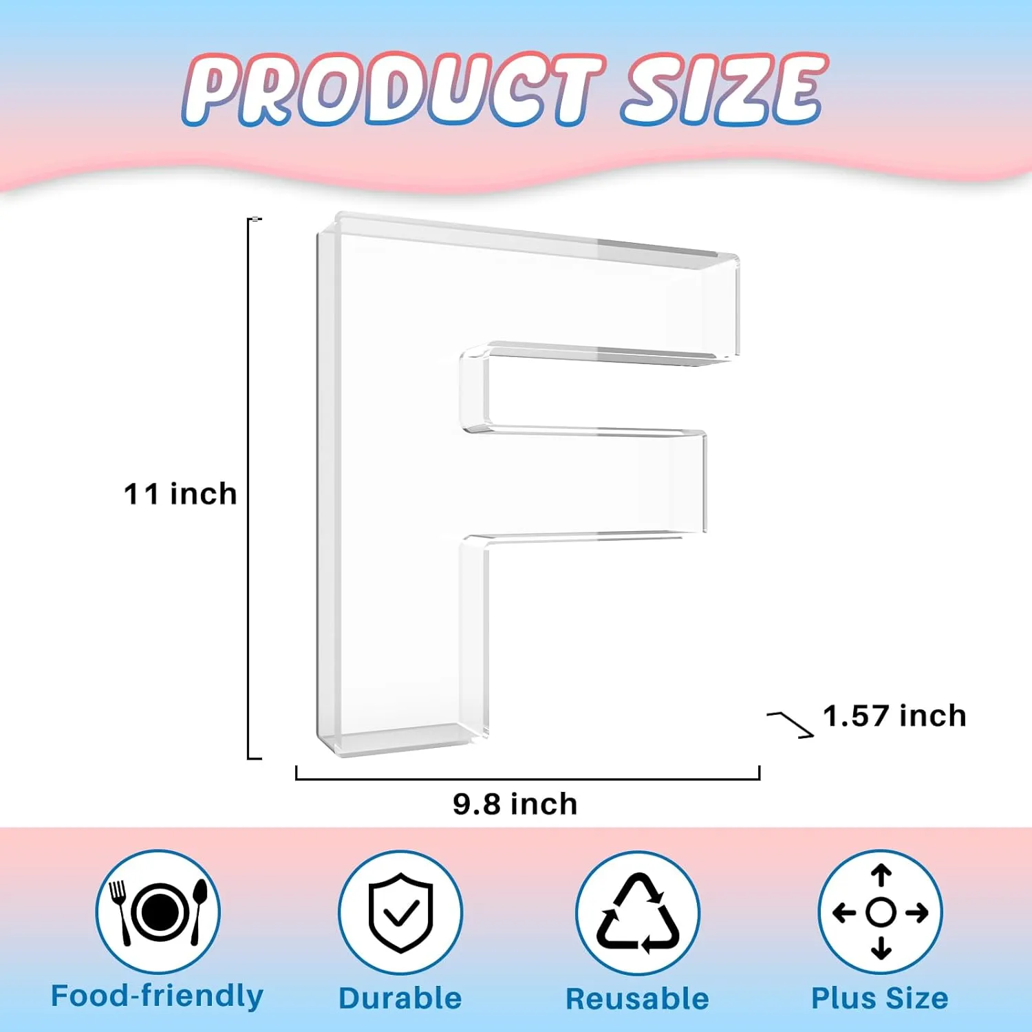 11" Acrylic Letter Charcuterie Box, Reusable Fillable Alphabet Number Shaped Form Tray for Birthday Anniversaries, Party Decorative Serving Plates Display Candy Cake (F)