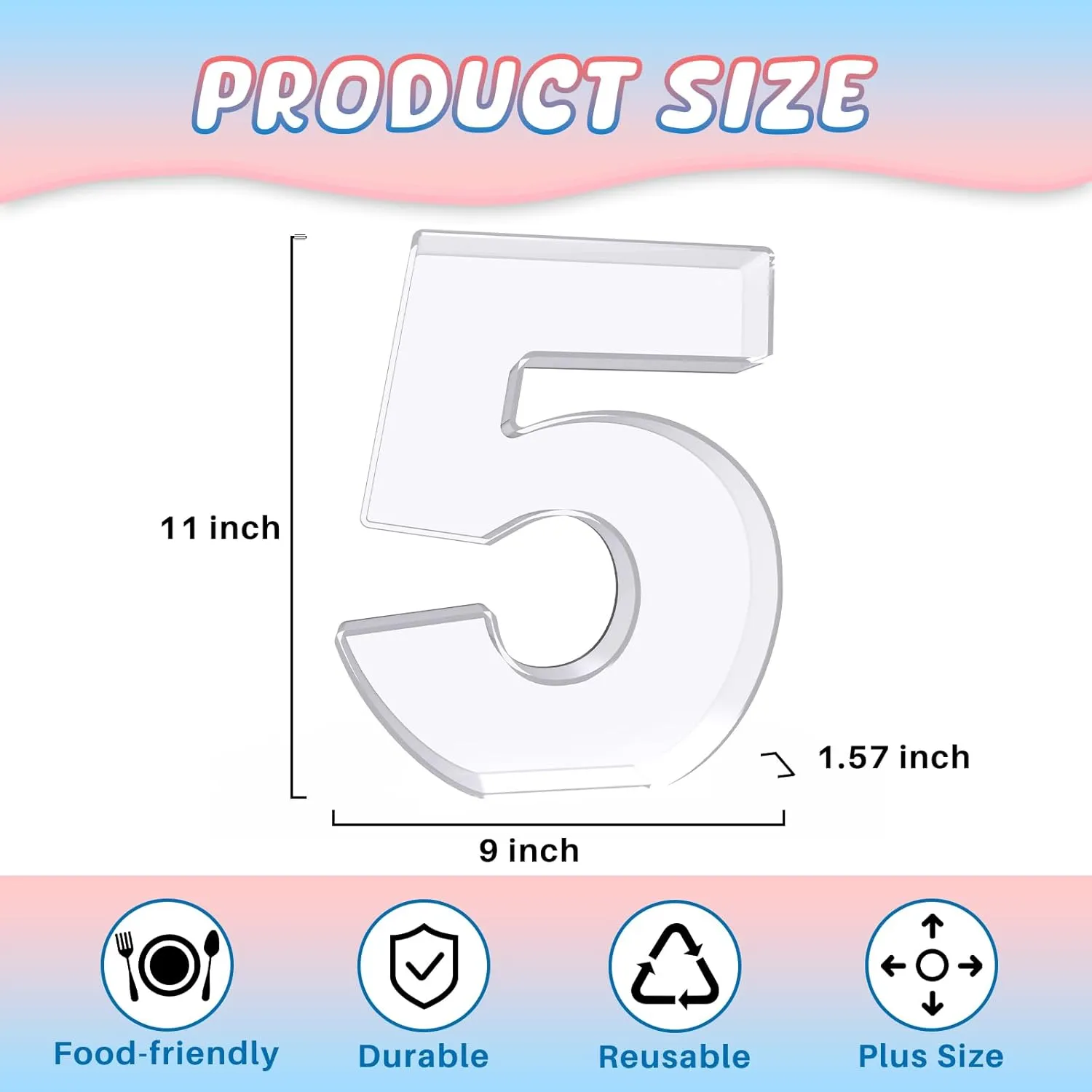 11" Acrylic Number Charcuterie Box, Reusable Fillable Alphabet Number Shaped Form Tray for Birthday Anniversaries, Party Decorative Serving Plates Display Candy Cake (5)
