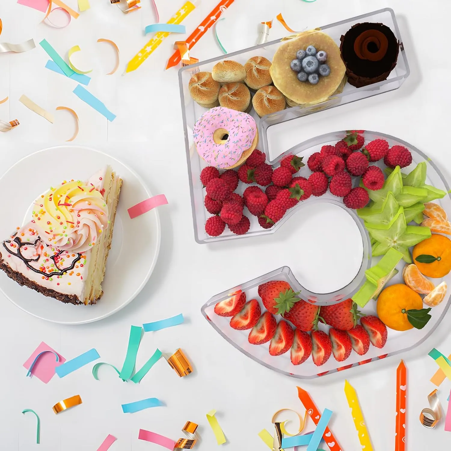 11" Acrylic Number Charcuterie Box, Reusable Fillable Alphabet Number Shaped Form Tray for Birthday Anniversaries, Party Decorative Serving Plates Display Candy Cake (5)