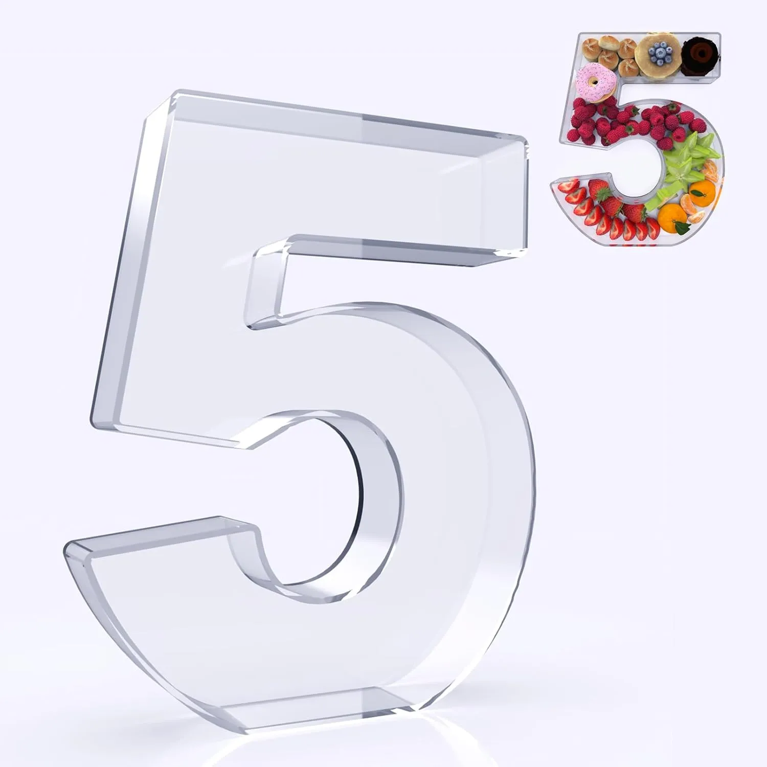 11" Acrylic Number Charcuterie Box, Reusable Fillable Alphabet Number Shaped Form Tray for Birthday Anniversaries, Party Decorative Serving Plates Display Candy Cake (5)