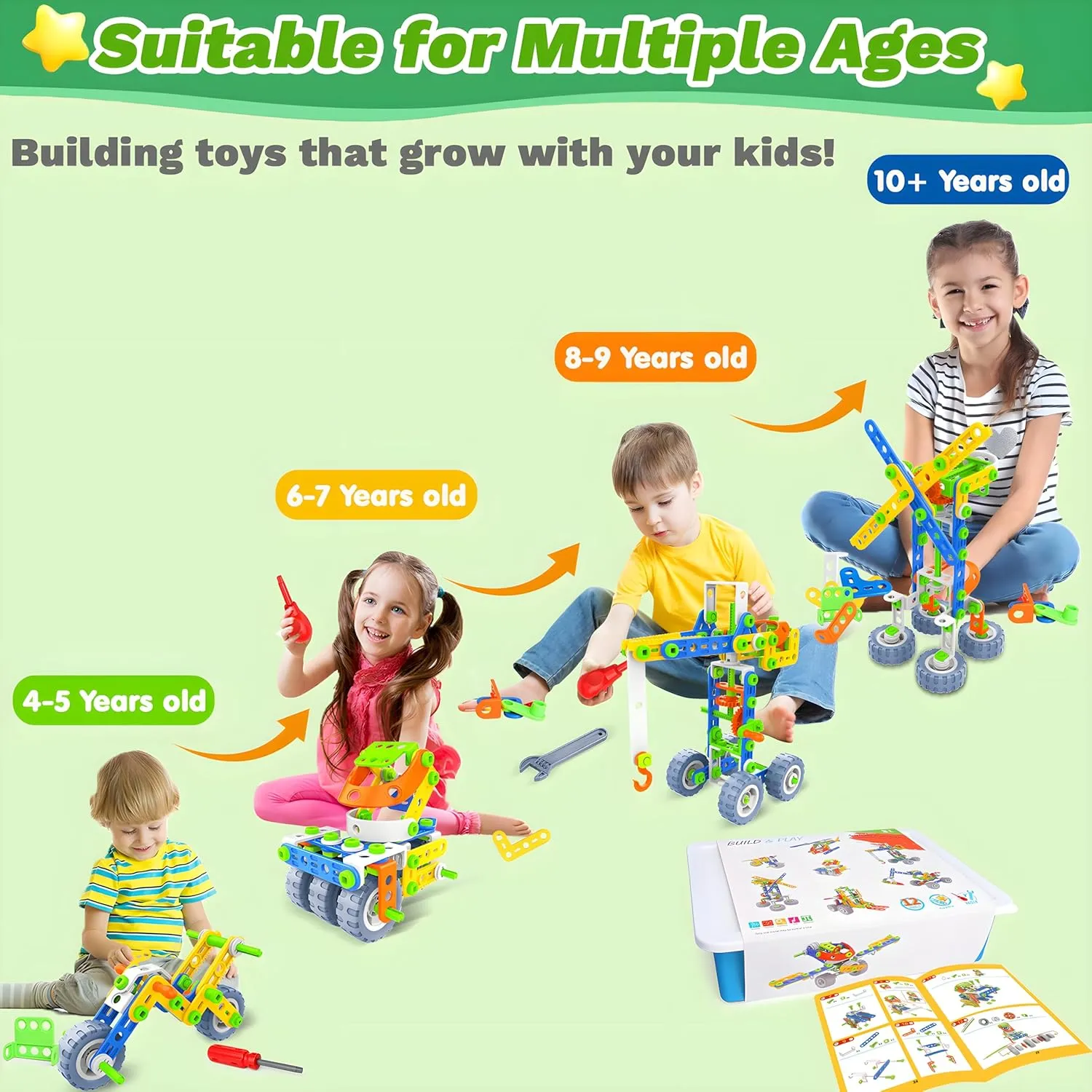 12 in 1 STEM Toys for 4 5 6 7 8  Year Old Boy Girl Birthday Gifts Educational Building Toys for Kid Age 4-8 5-7 6-8 8-12 Building Blocks Erector Set Construction Toy Creative Games Toy 152 Pcs