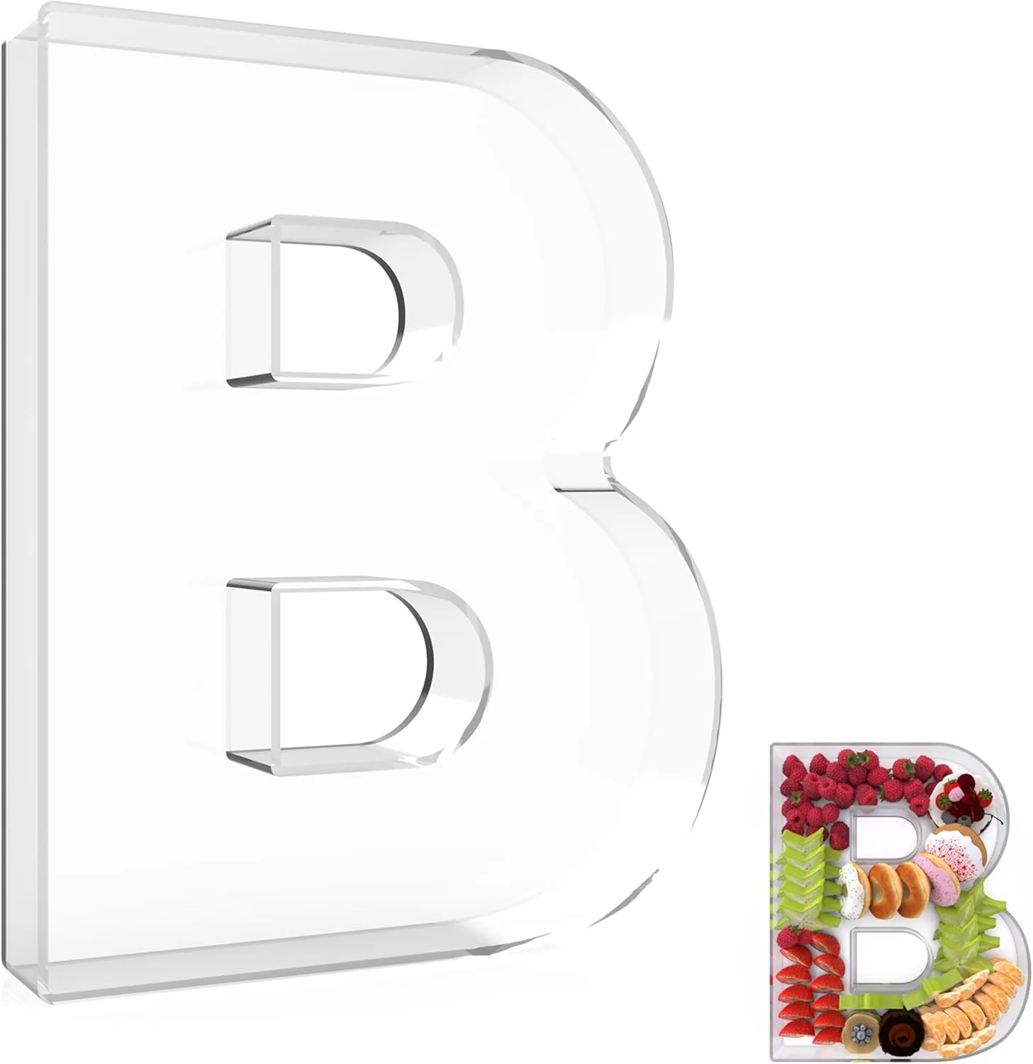 13.8" Extra Large Acrylic Letter Charcuterie Board Box, Reusable Fillable Letter Cake Candy Dish Display Serving Tray for Birthday Anniversary Party Decoration (B)