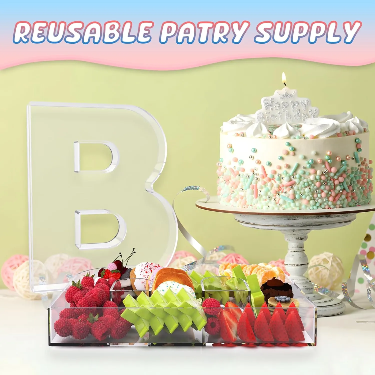 13.8" Extra Large Acrylic Letter Charcuterie Board Box, Reusable Fillable Letter Cake Candy Dish Display Serving Tray for Birthday Anniversary Party Decoration (B)