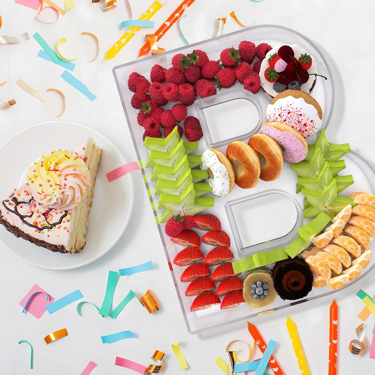 13.8" Extra Large Acrylic Letter Charcuterie Board Box, Reusable Fillable Letter Cake Candy Dish Display Serving Tray for Birthday Anniversary Party Decoration (B)