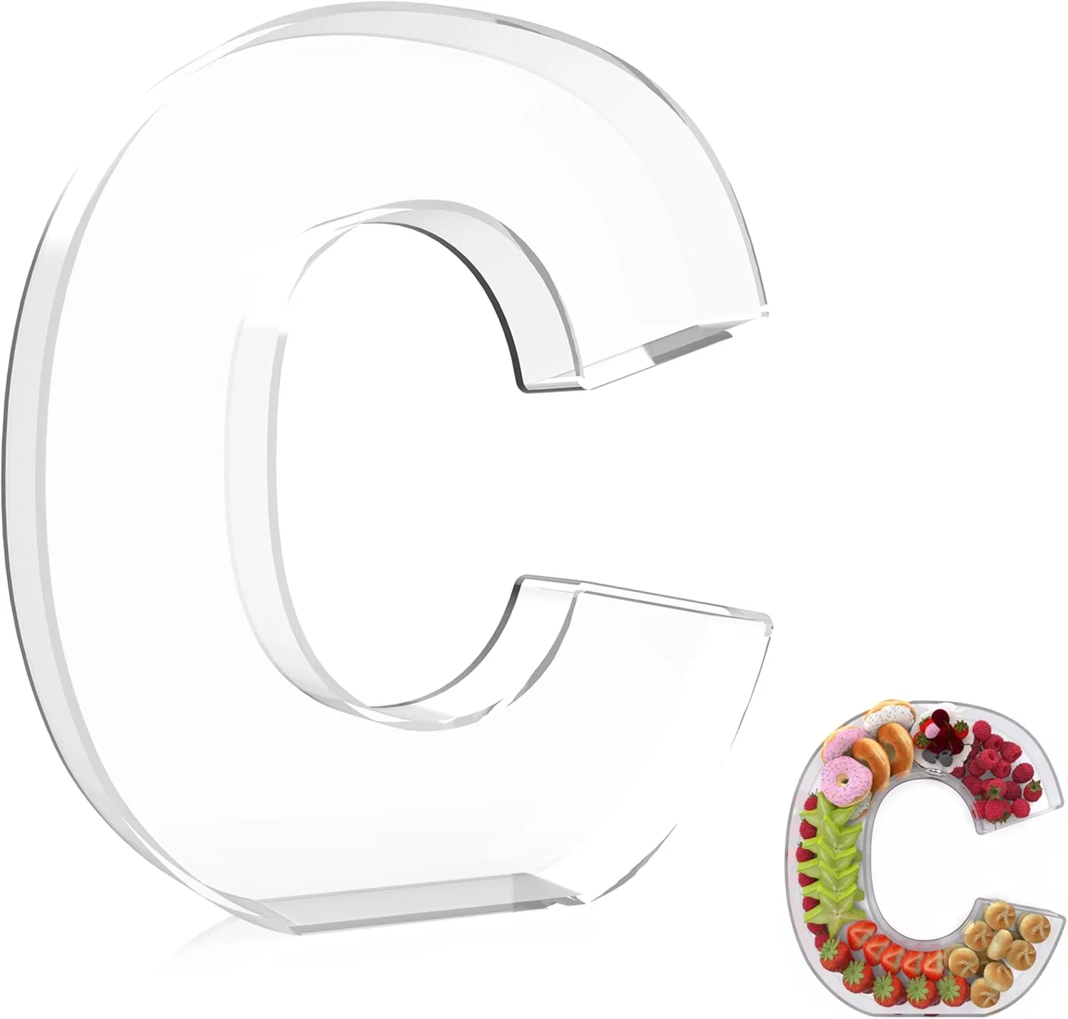 13.8" Extra Large Acrylic Letter Charcuterie Board Box, Reusable Fillable Letter Cake Candy Dish Display Serving Tray for Birthday Anniversary Party Decoration (C)