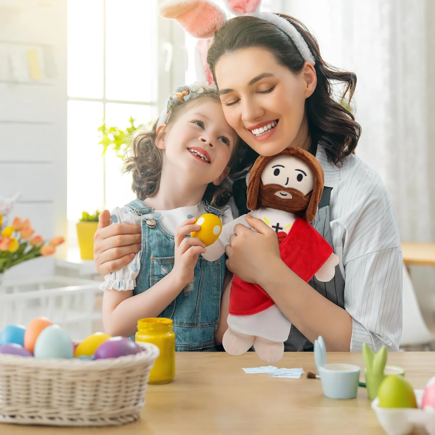 13" Jesus Plush Toy Jesus Stuffed Animal Heart of Plushie Savior Doll for Church Sunday School Religious Easter Gift for Children Kids