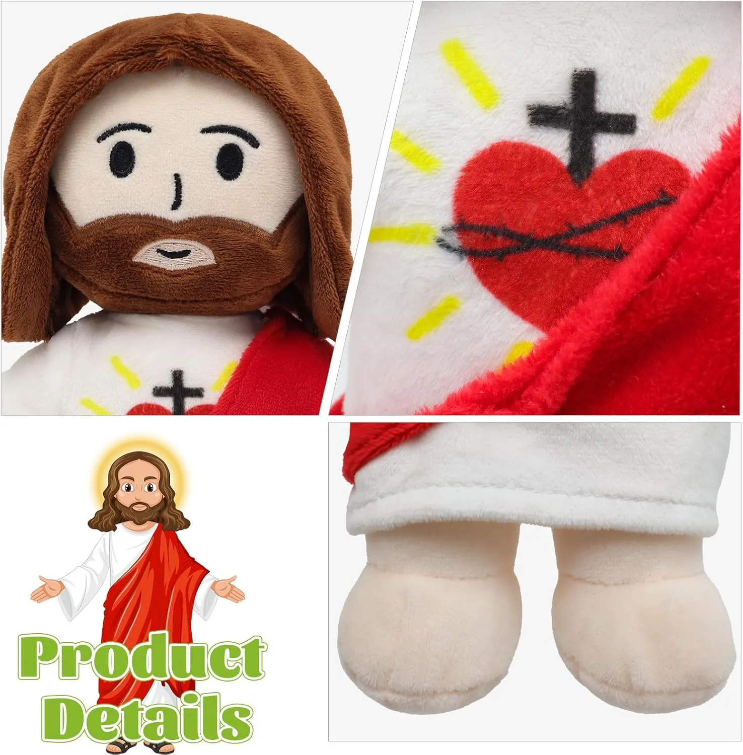 13" Jesus Plush Toy Jesus Stuffed Animal Heart of Plushie Savior Doll for Church Sunday School Religious Easter Gift for Children Kids