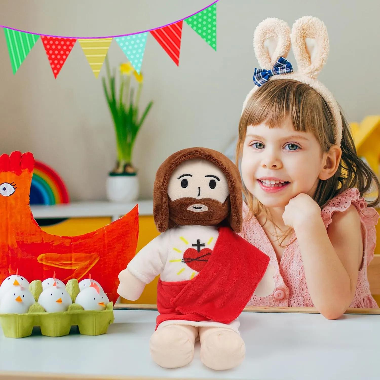 13" Jesus Plush Toy Jesus Stuffed Animal Heart of Plushie Savior Doll for Church Sunday School Religious Easter Gift for Children Kids