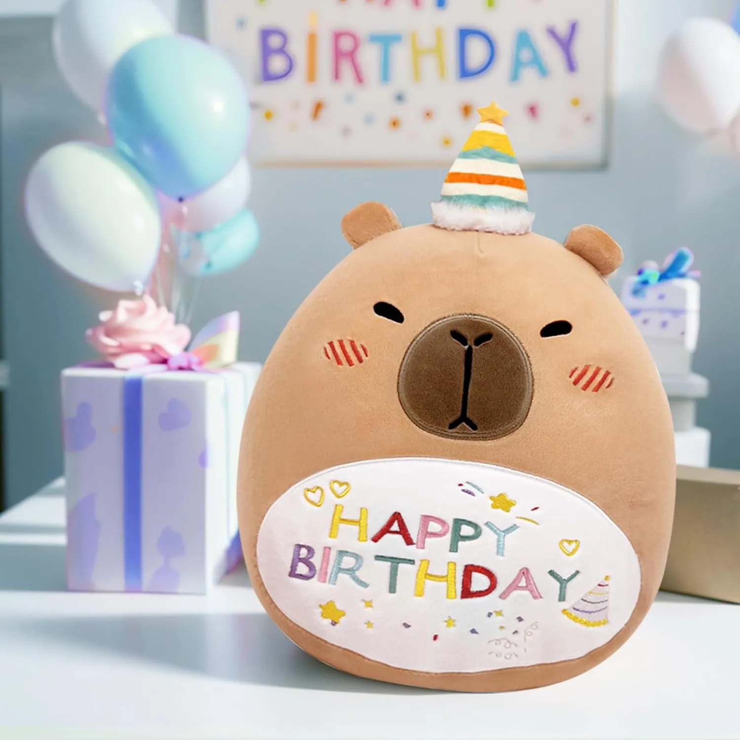 14" Capybara Soft Plush Stuffed Animal Pillow Cute Capybara Toy Gift for Kids Boys Girls (Birhtday Capybara Plush Pillow)