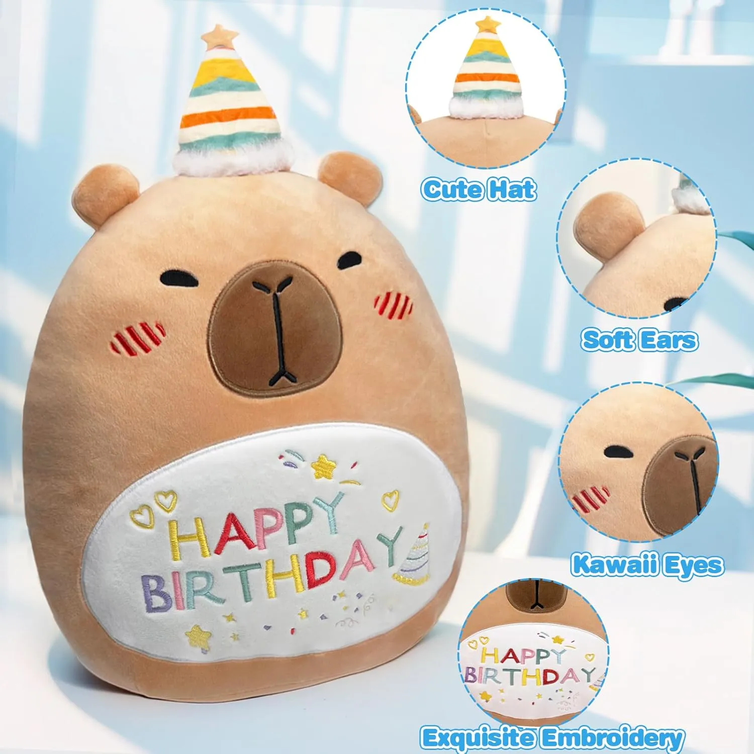 14" Capybara Soft Plush Stuffed Animal Pillow Cute Capybara Toy Gift for Kids Boys Girls (Birhtday Capybara Plush Pillow)