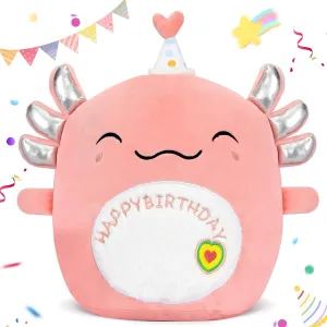 14" Happy Birthday Axolotl Plush Axolotl Stuffed Animal Pillow Cute Axolotl Toy Gift for Kids Boys Girls