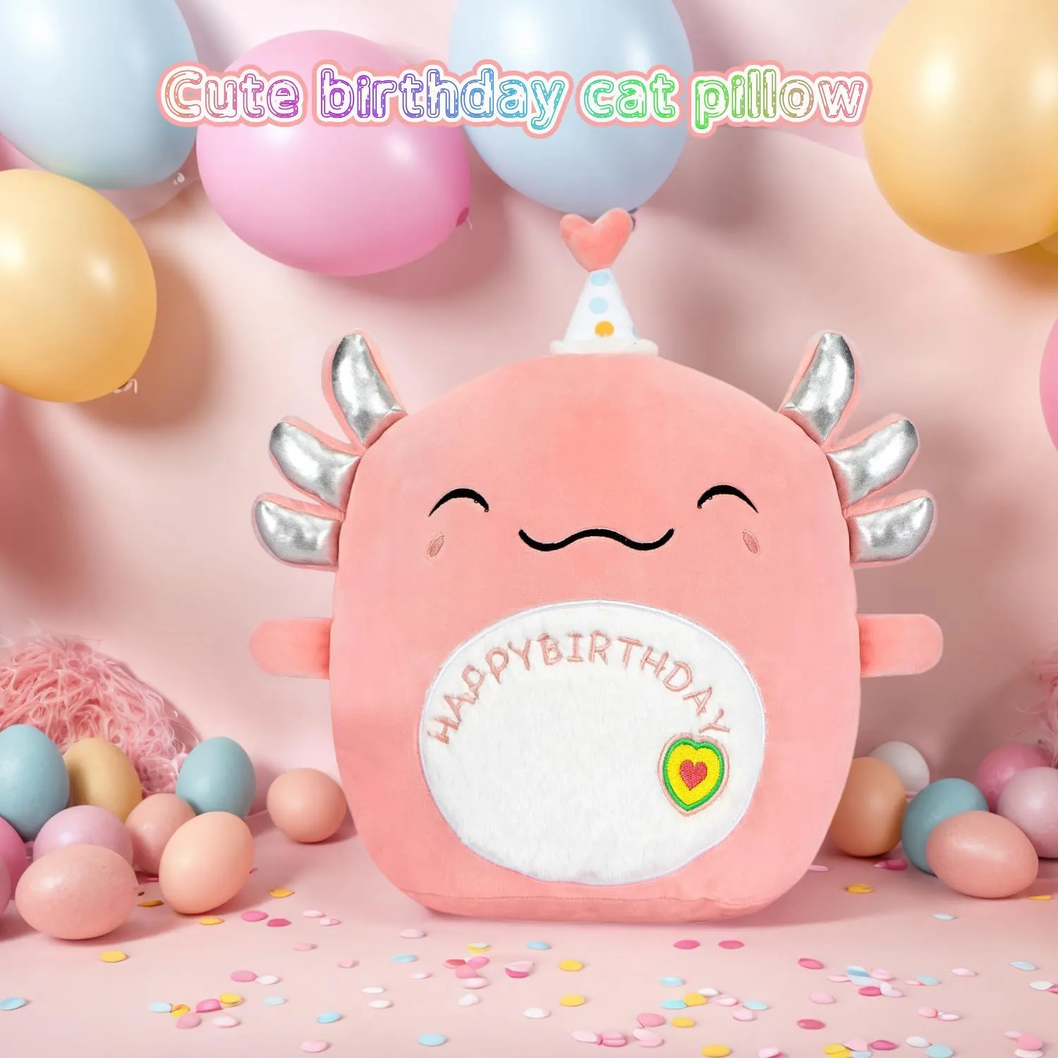 14" Happy Birthday Axolotl Plush Axolotl Stuffed Animal Pillow Cute Axolotl Toy Gift for Kids Boys Girls