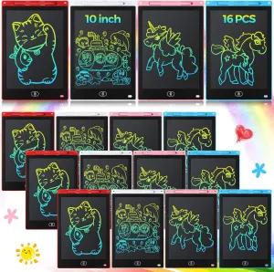 16 Pack LCD Writing Tablet 10 Inch Bulk Kids Drawing Pad Erasable Toddler Doodle Board Reusable Colorful Electronic Drawing Tablets Educational Toys Gifts for 3 4 5 6 7 8 Years Old Boys Girls