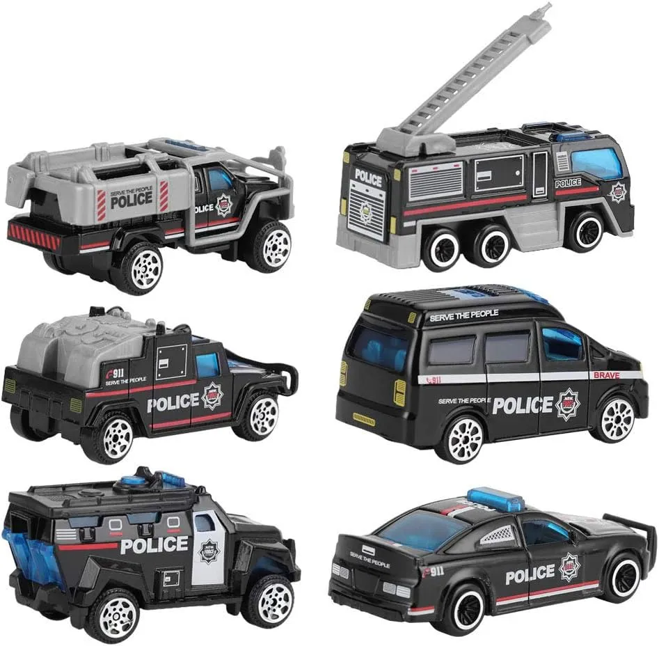 1:64 Car Model Toy, 6 Sets Of Alloy Plastic Simulation Cars, Firefighting, Off Road, Pickups, Sports Cars, Racing Cars For Boys Kids (A Special Police Series) Classic Toys