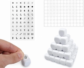 16 mm Blank Dice Write On Bulk of 55 Pieces with 60 Styles Stickers for Board Games, Family Games, Left Right Center, Date Night, DIY Math & Food Decisions