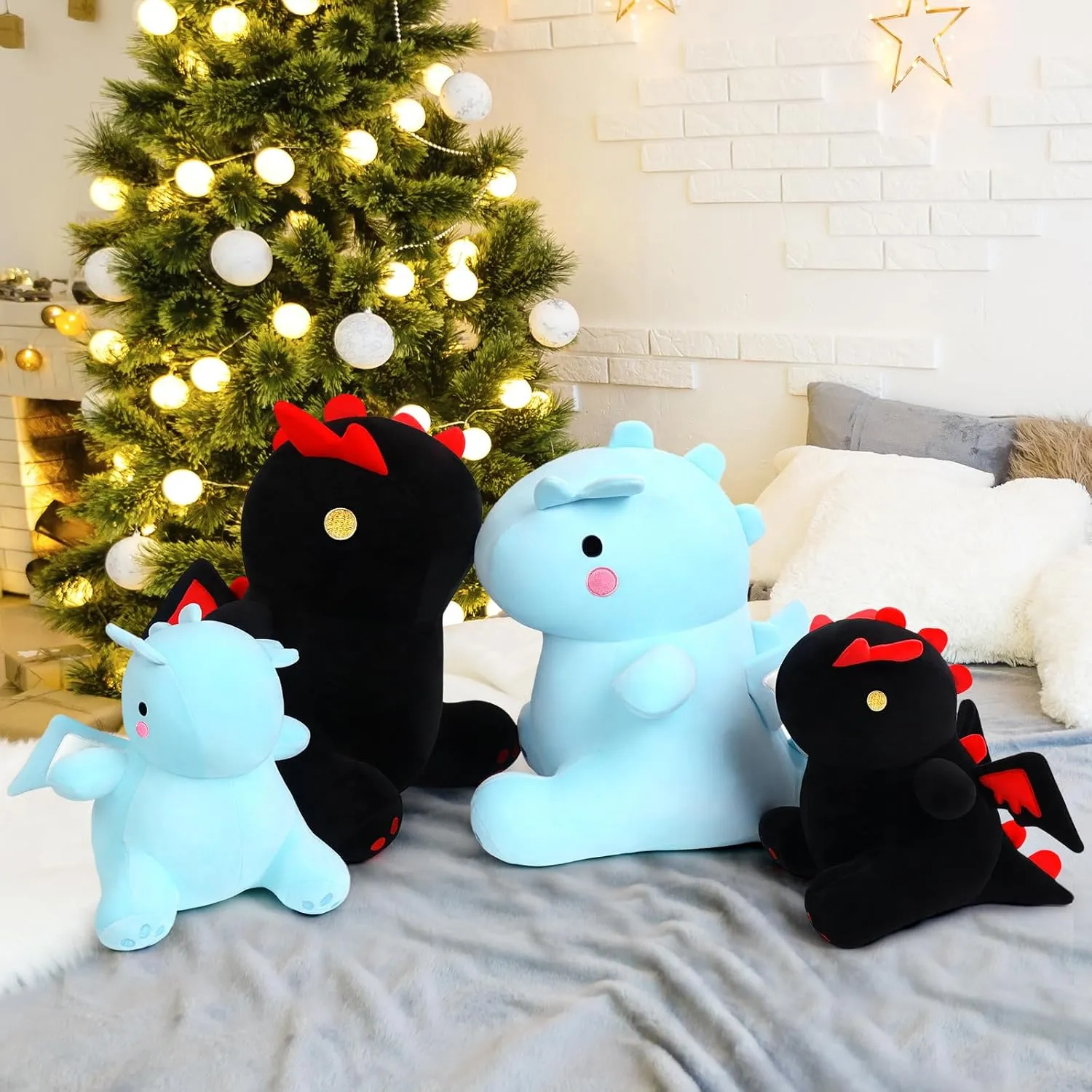 18" Cute Dinosaur Plush Toy Soft Plushie Figure Toys, Fat Dino Stuffed Animal Dolls, Squishy Plush Pillow for Anxiety Relief, Birthday Gifts for Kids Girls Boys, Black