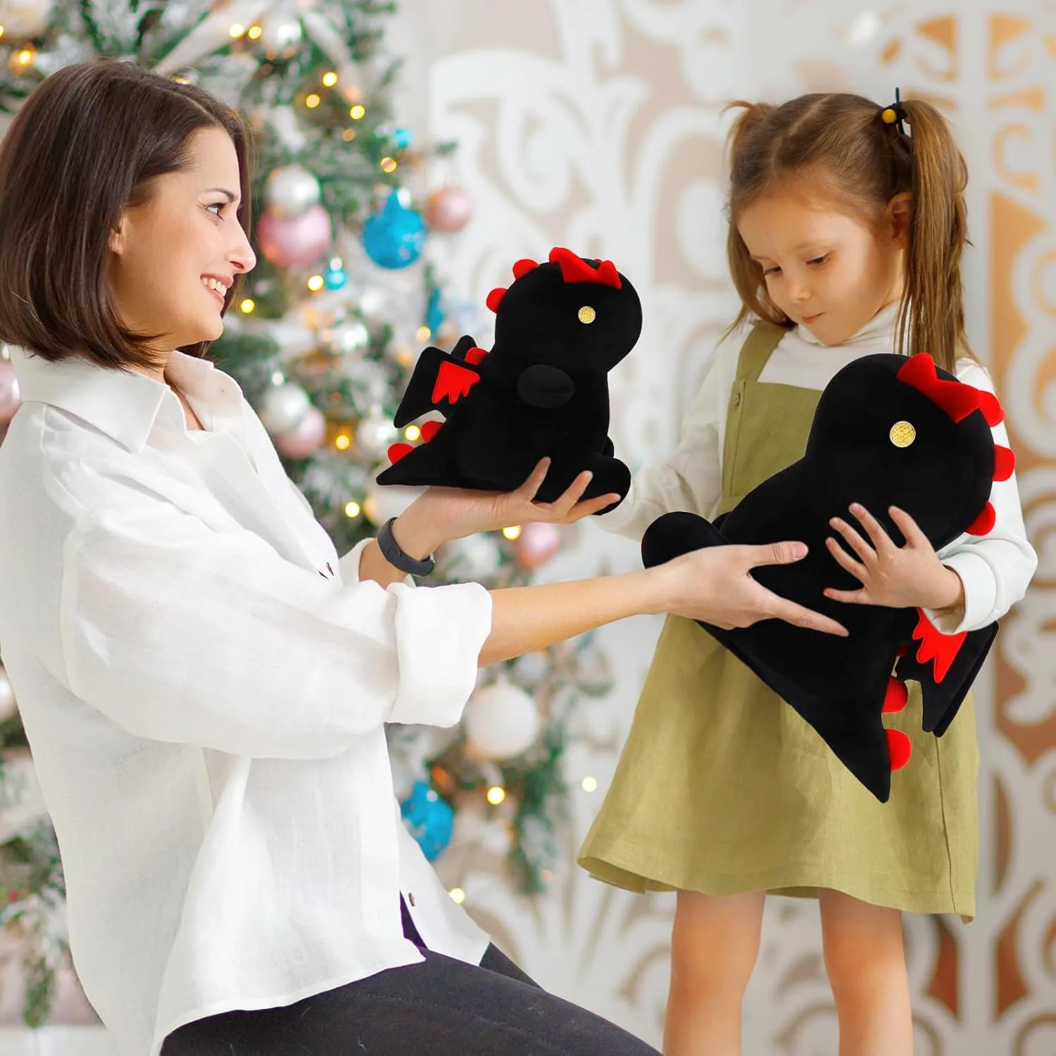 18" Cute Dinosaur Plush Toy Soft Plushie Figure Toys, Fat Dino Stuffed Animal Dolls, Squishy Plush Pillow for Anxiety Relief, Birthday Gifts for Kids Girls Boys, Black