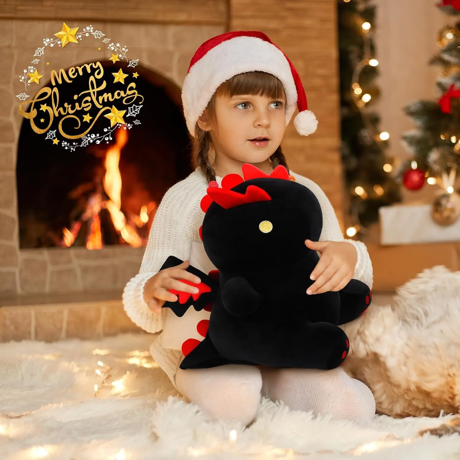 18" Cute Dinosaur Plush Toy Soft Plushie Figure Toys, Fat Dino Stuffed Animal Dolls, Squishy Plush Pillow for Anxiety Relief, Birthday Gifts for Kids Girls Boys, Black