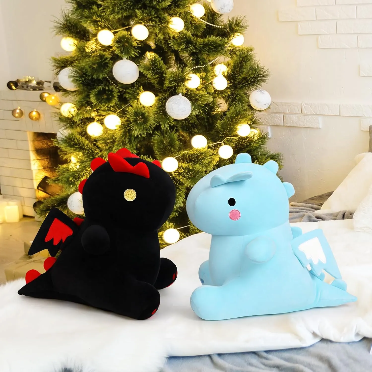 18" Cute Dinosaur Plush Toy Soft Plushie Figure Toys, Fat Dino Stuffed Animal Dolls, Squishy Plush Pillow for Anxiety Relief, Birthday Gifts for Kids Girls Boys, Black